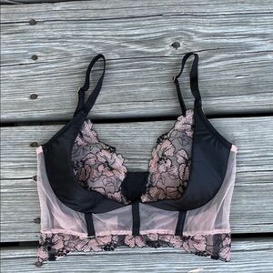 Victoria's Secret Black and Pink Floral Lace Bra